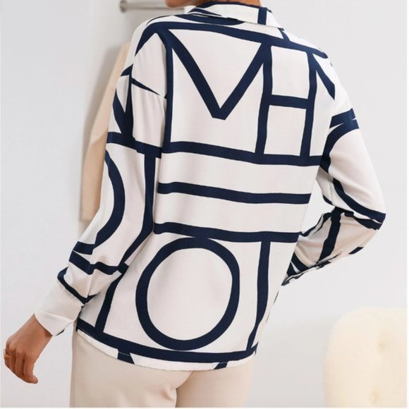 Blue And White Button Down Blouse - Picture 3 of 5